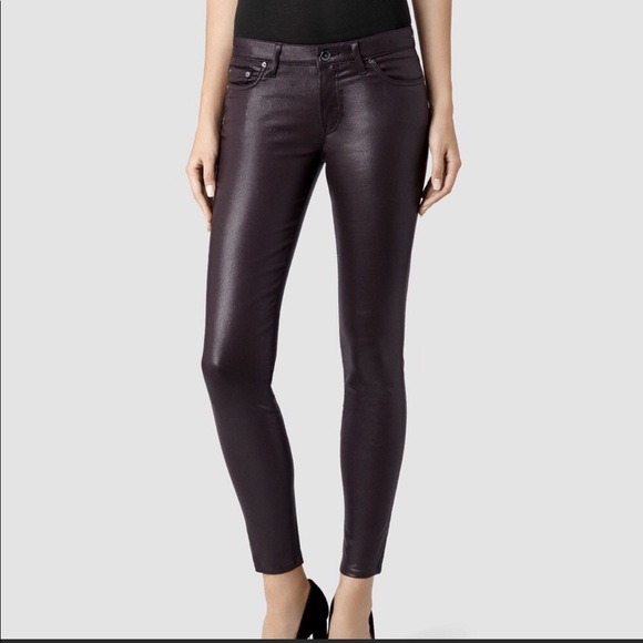All Saints Coated Denim In Mulberry 
